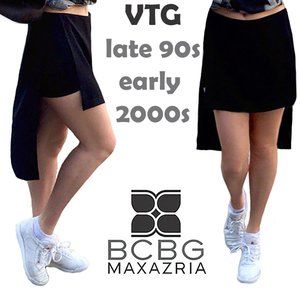 BCBG MAXAZRIA XS 90s 2000s Black Skort High Low 2 4 Rare Vintage Unique Skorts